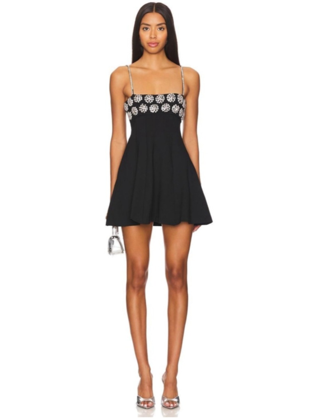 MAJORELLE Black Mini Dress with Silver Embellished Bodice